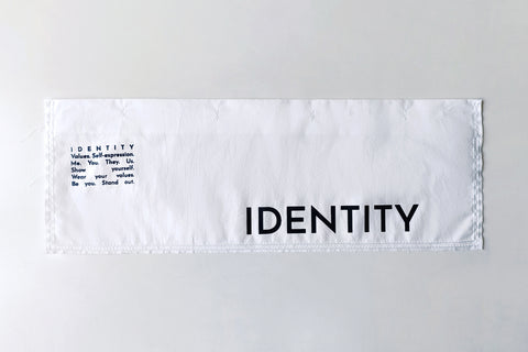 The White Canvas white cotton poplin fabric panel made from leftover deadstock fabrics and with black artisanal eco-friendly screen print done locally in Paris in collaboration with RoStudio. Attach the panel to the essential pieces to personalize them and wear them your unique way
